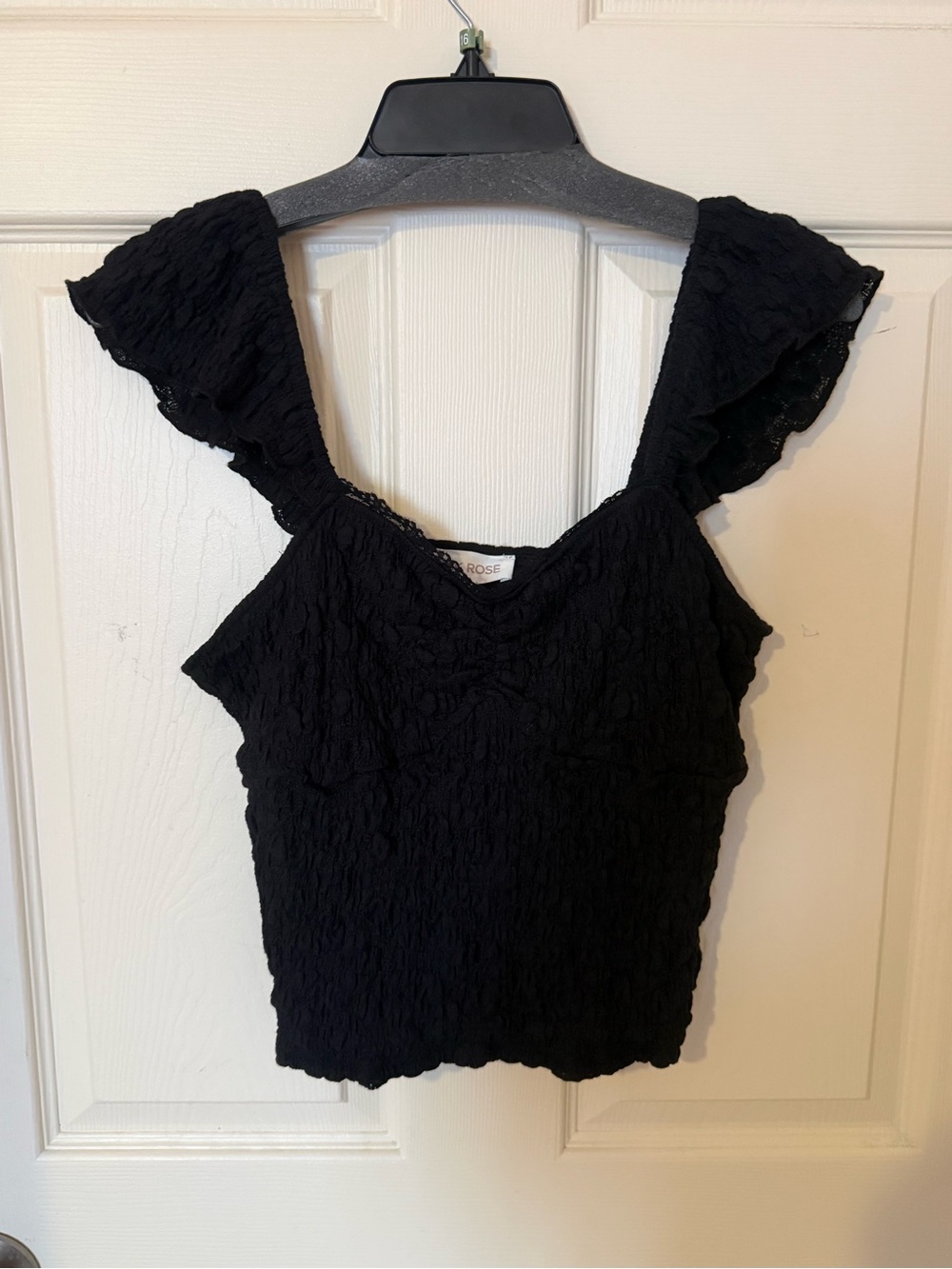 Pink Rose Black Lace Tank with Flutter Straps